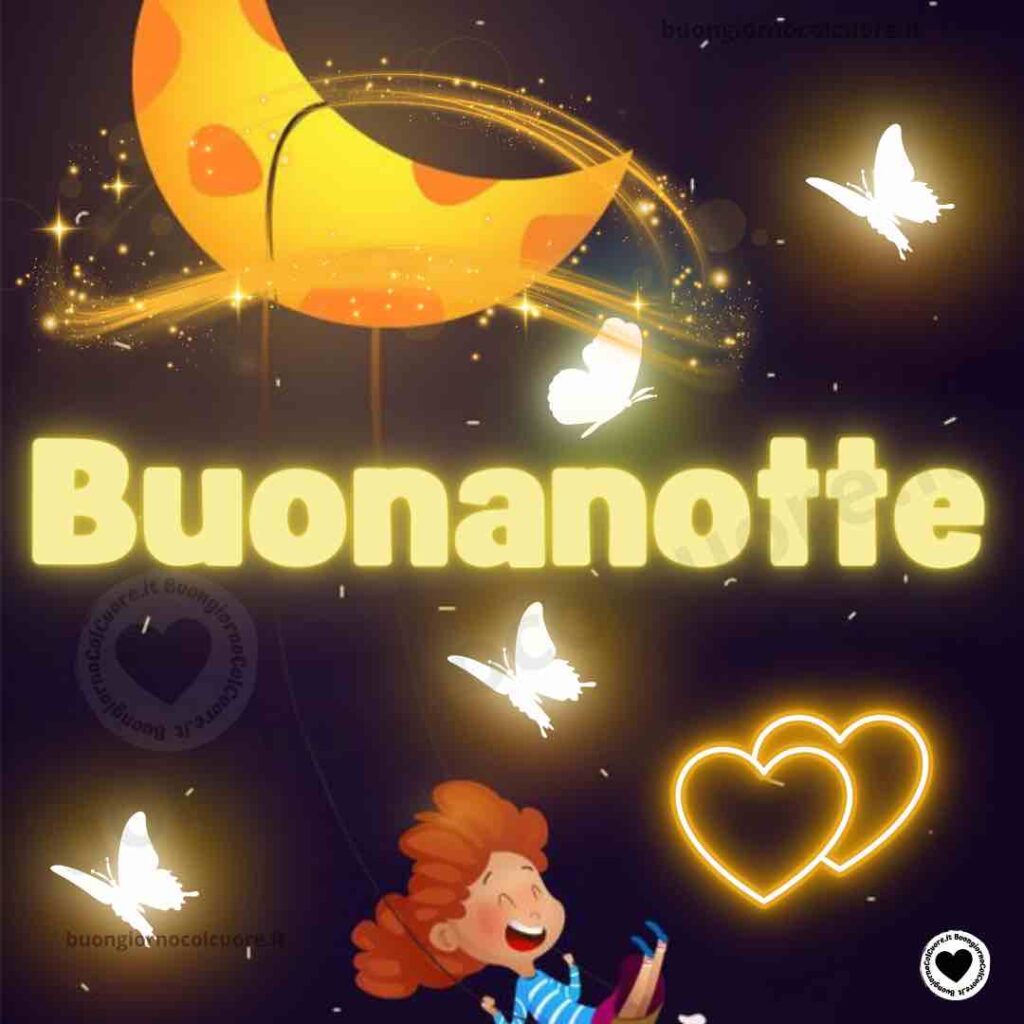 buonanotte con il cuore e bambino allegro